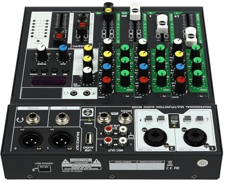 Mixer Audio 4 canaux DJ Audio Mixer | Table de mixage DJ 4 canaux | Table de mixage Bluetooth portable | Carte son d'effets de musique | Console de mixage portable