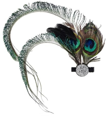 Chyuxinda 1920er Jahre Pfau Feder Fascinator Haarspange Gatsby 20er Jahre Böhmisch Kopfstück für Halloween Cosplay Karneval Party