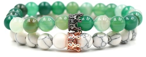 Wycian Buddha Armband Grün, Bracelet Men Titanium Perlen Opal 2er Edelstahl Opalkrone 19cmx8mm Naturstein für Jahrestag
