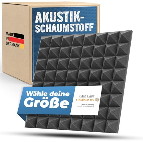 saarschaum Akustikschaumstoff Paneele – Effektive Schallabsorption – Pyramidenschaumstoff 100 x 100 x 5 cm, Dunkelgrau
