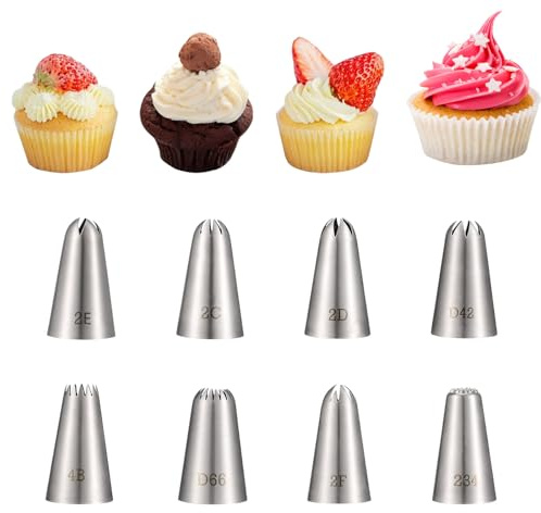 Piping Tips, 8 Pcs Stainless Steel Icing Piping Nozzles Cake Decorating Tips Baking Tool for Cream Cupcake Cookie