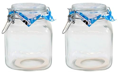 Acan Tradineur - Pack de 2 tarros herméticos de Vidrio, Cierre metálico y Junta de Goma, Bote, Frasco Multiusos para Alimentos, conservas, legumbres, Pasta - 17,5 x 13 cm - 2 litros
