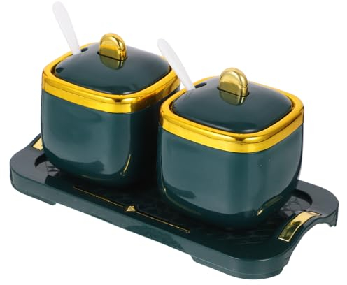 Alipis 1juego Botes De Especias Con Tapa y Bandeja Recipientes De Cerámica Para Almacenamiento De y Sazonadores Para Cocina y Verde