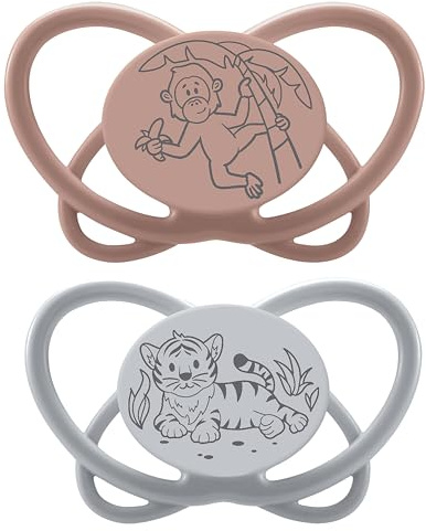 nip - Butterfly | 16-32 Monate | 2er Pack | Stillfreundlicher, zahnfreundlicher Babyschnuller inkl. Schnullerbox. Nachhaltiger Schnuller mit weichem Silikonsauger, Braun/Grau
