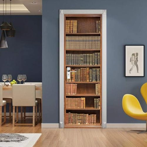 3D Türtapete Bücher Im Retro-Regal 77 X 200 Cm Selbstklebend Türposter Türaufkleber Fototapete Abziehen Und Aufkleben Türfolie Poster Tapete - Kinderzimmer Wohnzimmer Küche Schlafzimmer Tür F -9E2B0I8