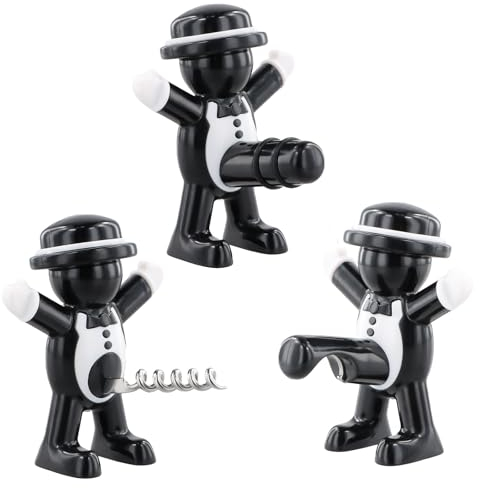 3 Stück Weinflasche Korkenzieher Weinflasche Stopper Set Flaschenöffner lustig Neuheit Geeignet für Familienfeiern, Abendessen in der Bar und zum Verschenken von Geschenken (3, Schwarz, 9.5 x 7.8 cm)