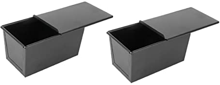 TOPBATHY Toast Baking Box with Lid 2pcs, Non-Stick Black Sliding Cover Bread Molds for 250g Loaf, Kitchen Bakeware Pan Set for Household Baking