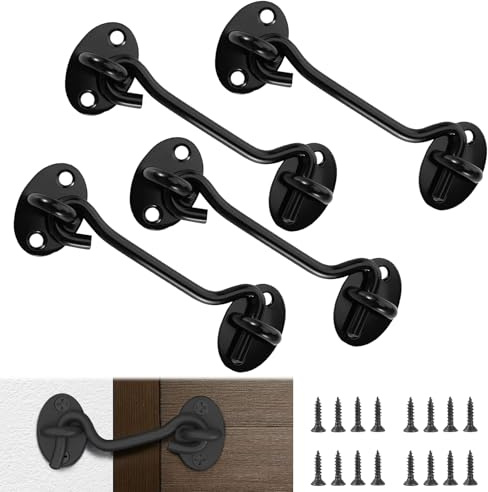 Cokritsm Sturmhaken Schwarz, Sturmhaken mit öse, Sturmhaken Edelstahl Kabinenhaken Tür Privathaken mit 16 Befestigungsschrauben für Türen Fenster 4pcs