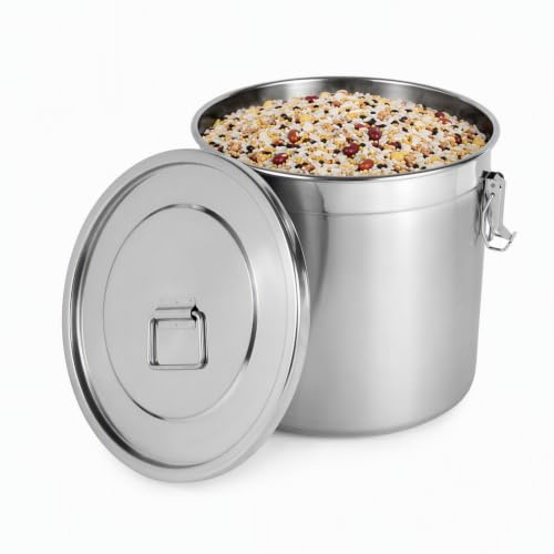 Fyssnn Bidone ermetico in acciaio inox da 6 L/12 L/21 L con coperchio in acciaio inox, adatto per conservare tutti i tipi di cibo secco e umido (21 l)