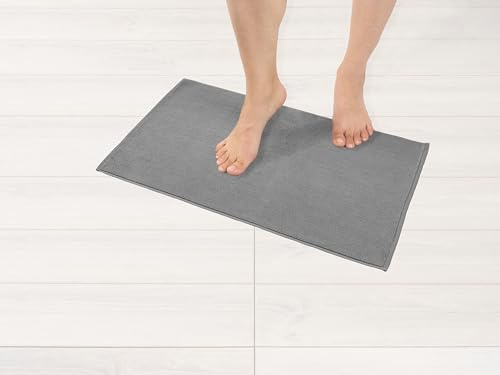 Hammetex 100 % bomull halkfri badmatta, 43 x 61 cm badrumsmatta för badrum WC, absorberande snabbtorkande tvättbara badrumsmattor, ljusgrå
