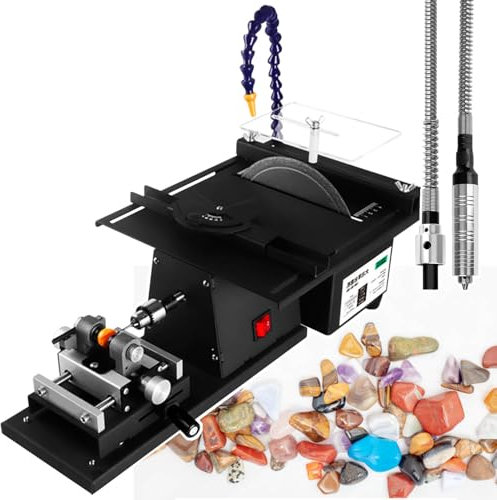 json2xml Mini Jewelry Table Saw Equipment with Flexible,Tabletop Lapidary Equipment for Gemstone Making-Cutting-grinding-carving-polishing-drilling,50×25cm Large work surface/0-90° angle cutting