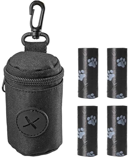 KYEDGC Dog Poo Bag Holder, 4 Rolls Puppy Poo Bags, Steel Snap Link Hooks, Waterproof & Lightweight, Perfect for Walking, Running, Hiking