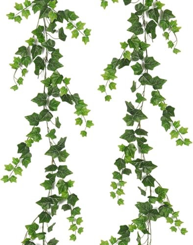 PacuM Künstlicher Efeu Girlande Grün 71 Zoll 2 Sträuße 180 cm Kunststoff + Stoff Indoor and Outdoor UV-beständig, wetterfest, realistische Blätter, formbare Zweige