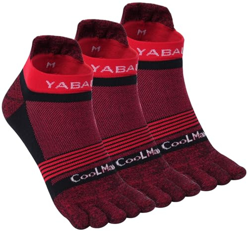 likloks Calcetines de Dedo para Hombre y Mujer - Tobilleros Deportivos de Cinco Dedos con Soporte para el Arco - Cómodos, Suaves y Transpirables - Rojos, Talla Media (3 Pares)