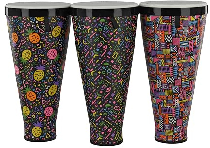 GEWA Liberty Timbau Stackable Drums - Durchmesser: 12 (30,5 cm) - Höhe 23,5 (60 cm) - Muster 3er Set: Crazy Neon, Pineapple, Abstract
