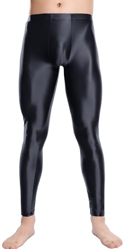 AIEOE Herrleggings olja glänsande tights byxor stretch släta byxor överdimensionerade glänsande tights smal passform långa byxor M-XXL, svart, M