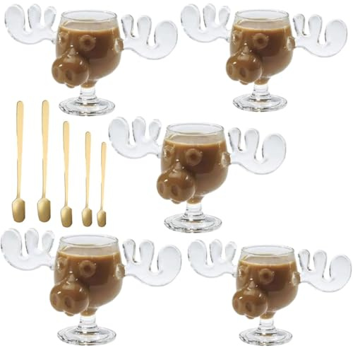 Generisch Elch Gläser Weihnachtsglas,Elchgläser Christmas Mug, Elch Glas Moose Mug, Weihnachtsgläser National Weihnachtsurlaub,Dekorationen, Klar, Urlaubsgeschenke für Kaffee, Tee, Getränke (2PCS)