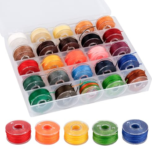 BigKego 25 Rollen Gewachste Schnur Gewachster Faden Bunt Polyesterschnur Gewachste Baumwollschnur Leder Nähfaden 0.65mm x 6m mit Box für DIY Schmuckherstellung