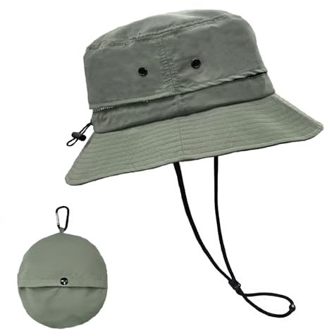 lifwimner Sonnenhut Damen Herren, Bucket Fischerhut Sommerhut mit Kinnriemen Mesh Wasserdicht Anglerhut Boonie Hat Schnell Trocknende Packable für Outdoor Sommer Camping(Armeegrün)
