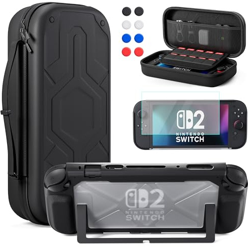 FANPL Case Bundle for Nintendo Switch 2 (2025) Accessories, Carrying Case for Switch 2 and Joy Con Controller with Hard Protective Cover and Screen Protector, 8 Thumb Grips, Mecha Style Design