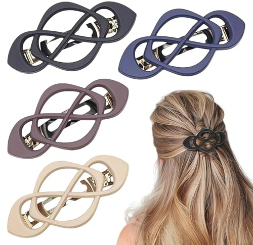 AstraGlam Lot de 4 pinces à cheveux françaises pour femmes – Ensemble vintage multicolore, pinces plates et grandes pour cheveux épais, accessoires rétro pour femmes
