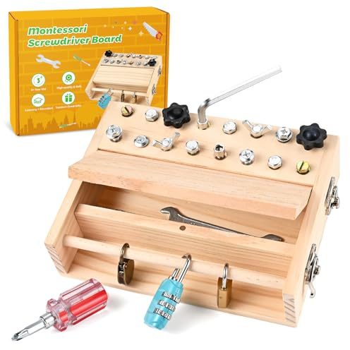 Wooderma Montessori Spielzeug für 3 4 5 Jahre, Montessori Schraubendreher Brett, Holzspielzeug Montessori Busy Board, Montessori Activity Board & Motorikspielzeug & Lernspielzeug für Babys Kleinkinder