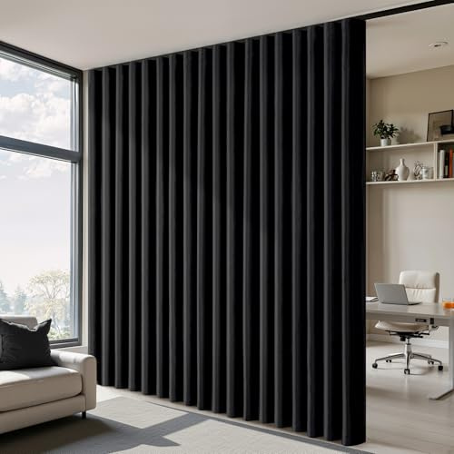 MIULEE 100% Blackout Room Divider Curtains, Extra Wide Ceiling Halloween Panel Sound Proof Thermal Privacy Drapes for Living Room Bedroom Sliding Door, Ceiling Track, W100 x L84 Inch, Black, 1 Panel