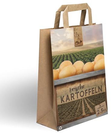 250 Papiertragetaschen Papiertaschen | Kartoffeln | Papiertüten | 2,5kg | Flachhenkel