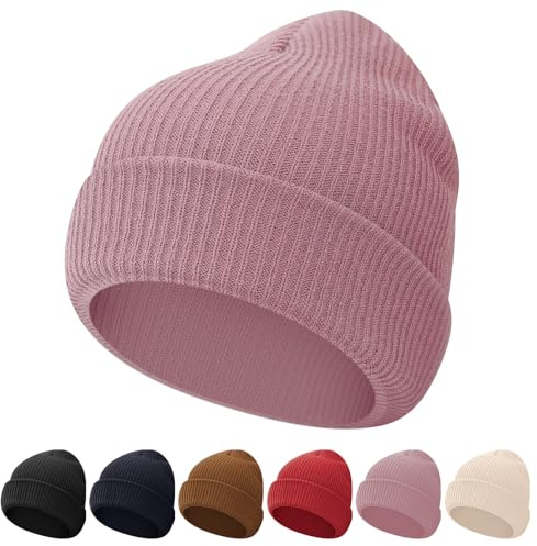 Kids Beanie Winter Hat Youth Boys Girls Fits Ages 5–15 (One Size, Pink)