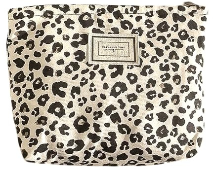 Kosmetiktasche Schwarze Kosmetiktasche mit Leopardenmuster Make Up Tasche Cord mit Reißverschluss Multifunktionale Reisen Kulturtasche Canvas Kulturbeutel Schminktasche Taschen Organizer für Damen und