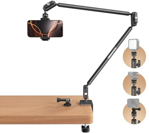 CAMBOFOTO 33 Magic Arm w Desk Clamp, Overhead Camera Mount, Desk Phone Mount, Articulating Extra-Long Friction Boom Arm w 1/4 Screw, for Phone, Mic, Light, Webcams, Action Camera (Light Black)