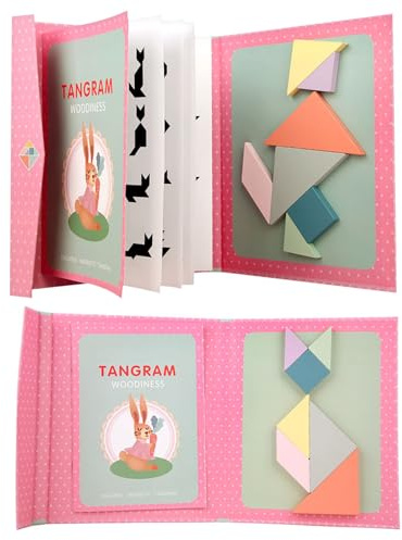 Magnetische Holz Tangram Spiele Für Kinder Geometrische Formen Puzzle Bausteine Buchform Tangram Puzzle Pädagogisches Spielzeug Der Kinder Für Ab 7-14 Jahren Rätselgeschenk