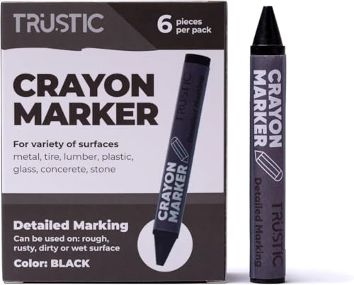 Universal Crayon Wax Marker for Industrial and Craft Detailed Marking on Lumber Metal Carton Ceramics Concrete Glass Plastic Tire, 4 x 1/2, Pack of 6 (Black)