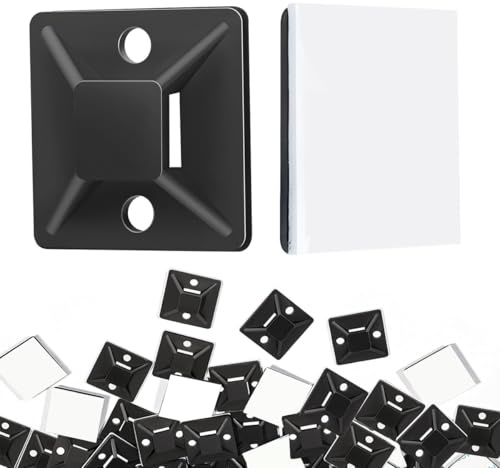 100 Stück Kabelhalter Selbstklebend 30 X 30mm, Selbstklebend Kabelbinder Halter Kabelschellen Set, Klebesockel Für Binden und Fixieren von Kabelbindern und Drähten