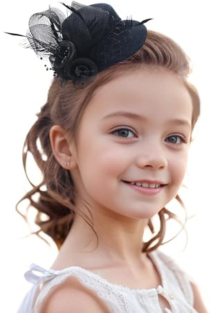 Fascinator Kopfschmuck Haarreif Damen Karneval Fasching Mädchen Eleganter Schwarz Teetrinkhut Hüte mit Blume für Teeparty Mini 511 Zoll