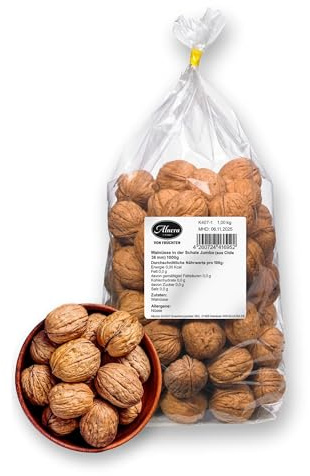 Alucra Jumbo Walnüsse in der Schale 1kg – Herkunft Chile 36mm – naturbelassen, knackig, reich an Walnusskernen, gesunder Snack & Zutat für Gourmet Küche