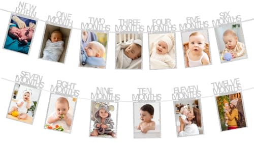 Bannière photo pour premier anniversaire de bébé, décoration de fête pour garçons et filles (argent)