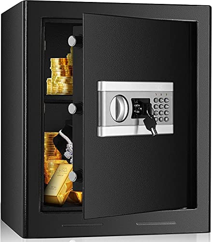 CLSDRZC Feuerfester, wasserdichter Schrank, feuerfest, mit digitaler Tastatur für das Heimbüro, Dual-Security-Stahl für Bargeld, Schmuckdokumente (schwarz, 2,0 Kubikmeter) für das Heimbüro, ca