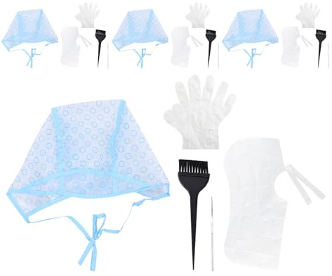 VICASKY 4sets Kit di Cuffie Monouso per Mèches con Gancio e Spazzola per Tinture Capelli Strumenti per Parrucchieri Colorazione in Salone o Casa