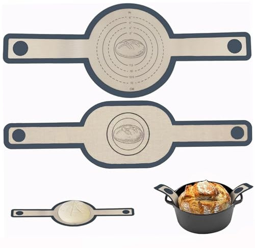 Silicone Bread Sling for Dutch Oven, Round & Oval Sourdough Sling, Non-Stick Reusable Bread Baking Mat with Long Handles, Heat Resistant Silicone Baking Mat, Bread Making Accessories