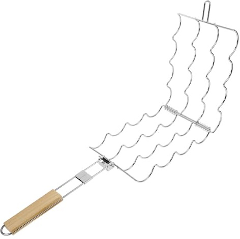 DEARMAMY Pinza Plegable para Barbacoa 1 Pieza, Red para Asar Verduras y Pescado, Mango de Madera Resistente, Parrilla Portátil para Picnic y Camping, Accesorio Práctico para Utensilios
