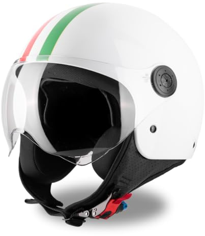 VINZ Gavia Roller Helm Jet Helm Mopedhelm Herren und Damen | in Gr. XS-XXL | Jethelm mit Visier & Italienische Flagge | ECE 22.06 Zertifiziert | Motorradhelm | Erhältlich