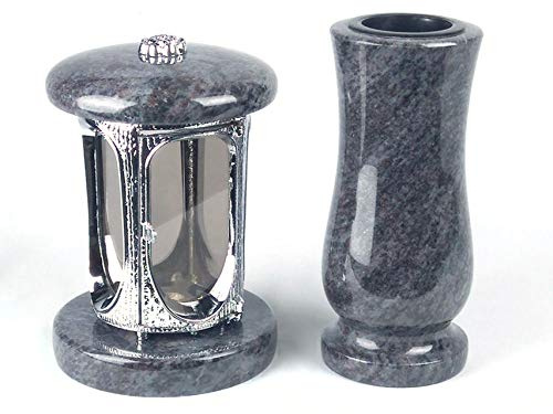 designgrab Grablampe aus verchromtem Aluminium und Grabvase in Granit Orion