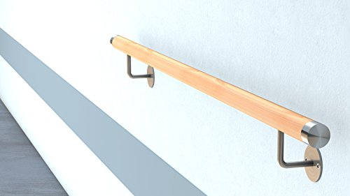 Buche Holz Handlauf V2A Fertighandlauf Gel„nder Treppe Griff 42,4x2 mit sichtbarer Verschraubung (1,1 m - einteilig)