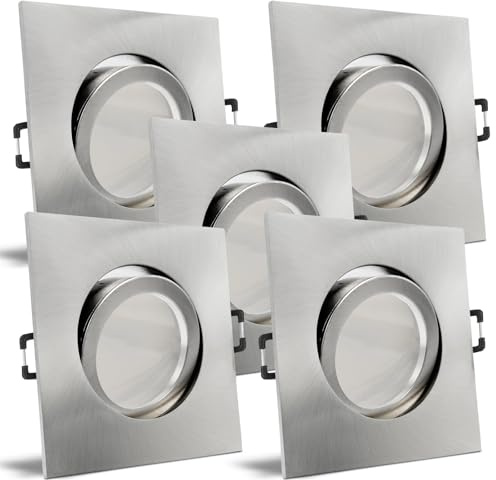 trendlights24 Carree-C LED Einbaustrahler dimmbar flach 230V 5W 5er Set | extra flach, ET 35 mm, Spots, Neutralweiß, 4000k, austauschbar, Decken Einbauleuchte, Edelstahl Optik, eckig, schwenkbar