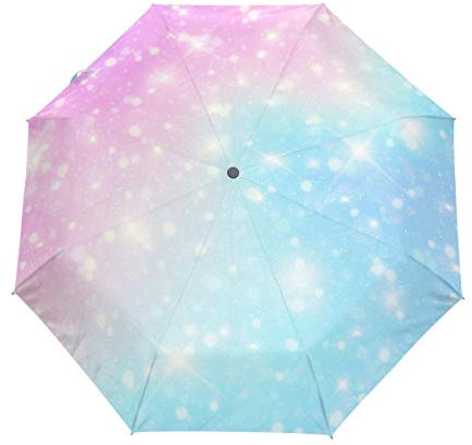 Kunst Regenbogen Holographisches Einhorn Regenschirm Taschenschirm Automatische Reise Winddichte Sonnenschutz Trekkingschirm Wanderregenschirm für Frauen Männer