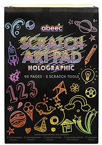 Abeec Holographic Scratch Art Pads for Kids - Arts and Crafts Book - Party Bag Fillers