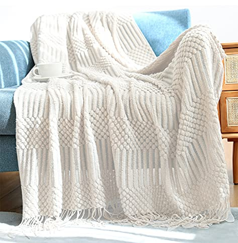 Hayisugal Tagesdecke Wohndecke Boho Decke Soft Gestrickte Decke Wendedecke Kuscheldeck Sofadecke Couchdecke überwurf Decke, Beige, 130 x 150cm
