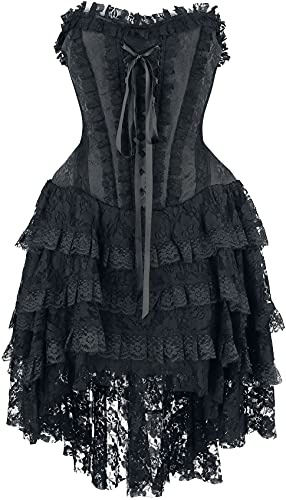 Gothicana by EMP Damen Schwarzes Gothic Kleid mit Korsage und Vokuhila Rock XL
