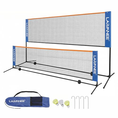 LARMNEE Badmintonnetz, Volleyballnetz, Federballnetz, 3-Fach-Höhenverstellbar 107/120/155cm, Tragbares Set für Tennis, Badminton oder Volleyball, für Garten, Indoor, Outdoor